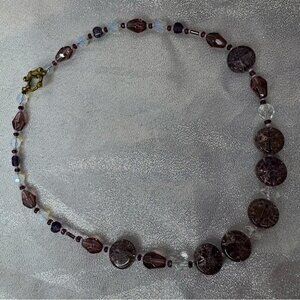 Amethyst necklace beaded opal look beads stunning purple pink silver gold toggle
